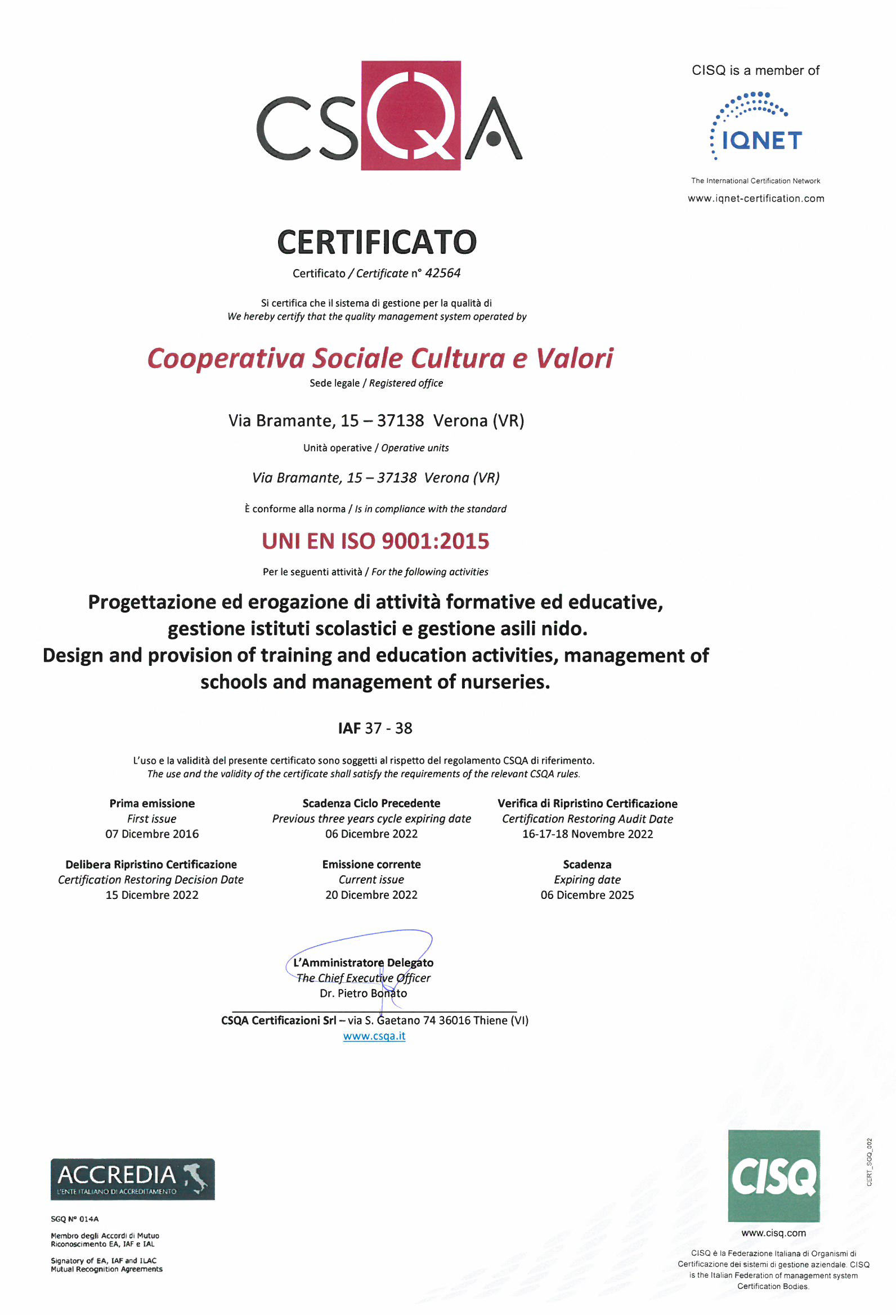 Certificato ISO 9001