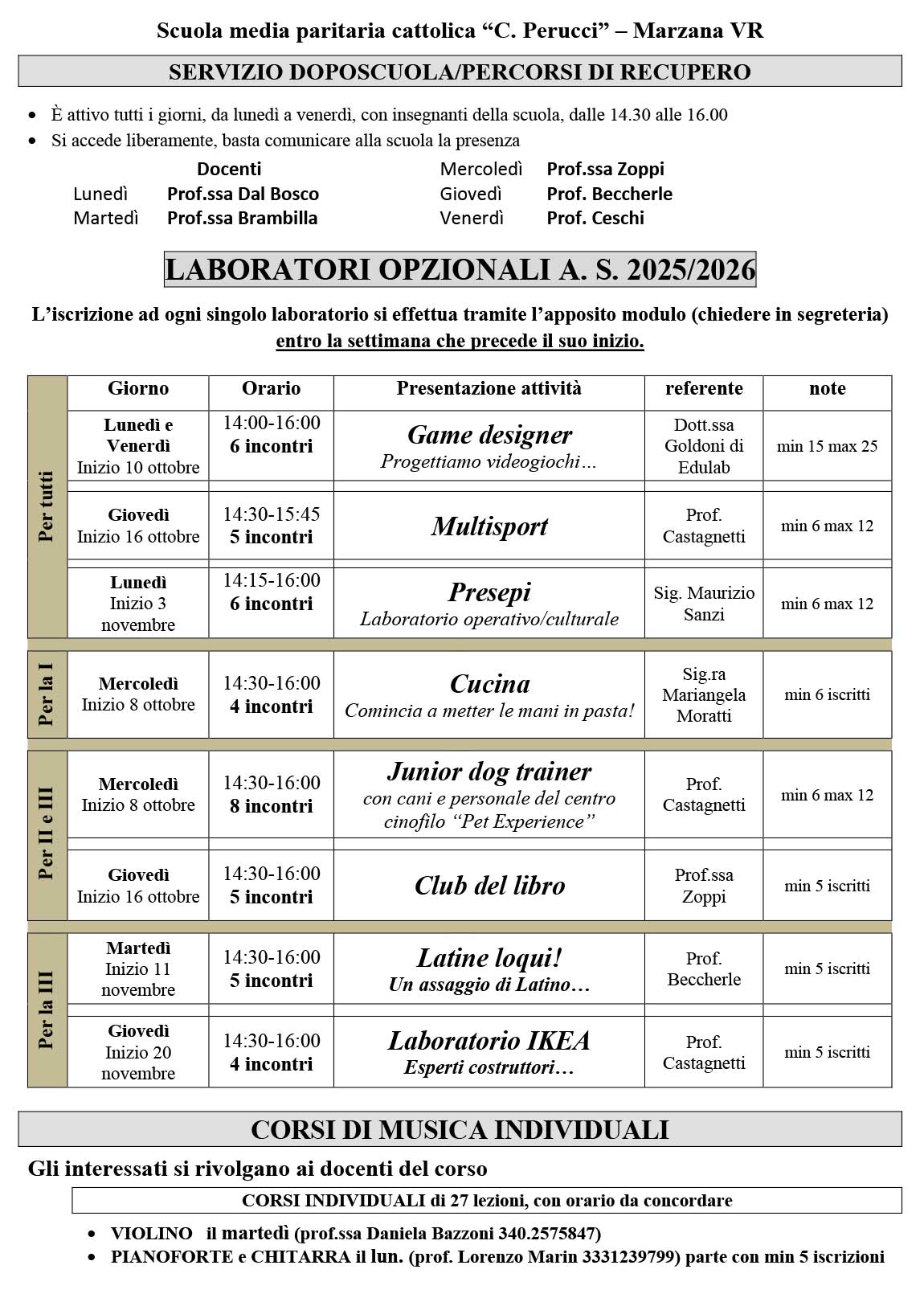 LABORATORI POMERIDIANI OPZIONALI 25 26 I parte